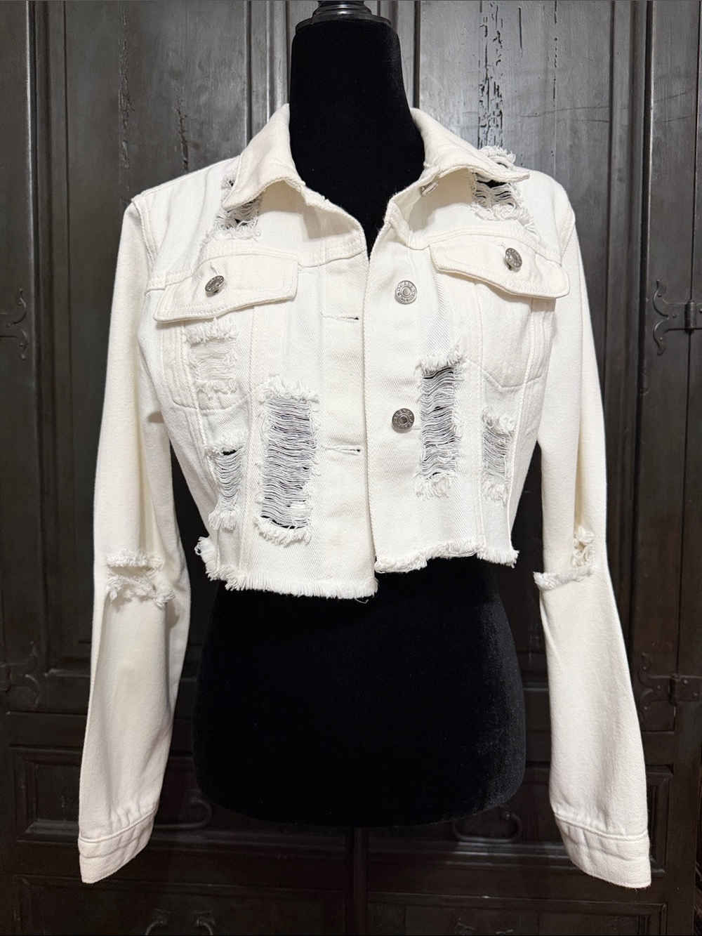SHEIN White Denim white Rugged cropped jean jacket with Bag - Size Medium